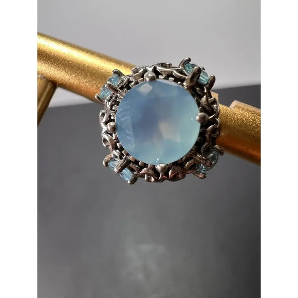 Blue chalcedony Sterling silver stud earrings - Picture 3 of 11